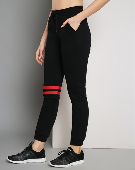 Q-Rious Striped Women Black Track Pants - Buy Q-Rious Striped