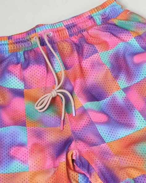 Buy PRINTED PINK TIE-DYE PRINT GYM SHORTS for Women Online in India
