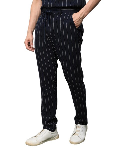 Buy Men Blue Stripe Slim Fit Casual Trousers Online  777066  Peter England