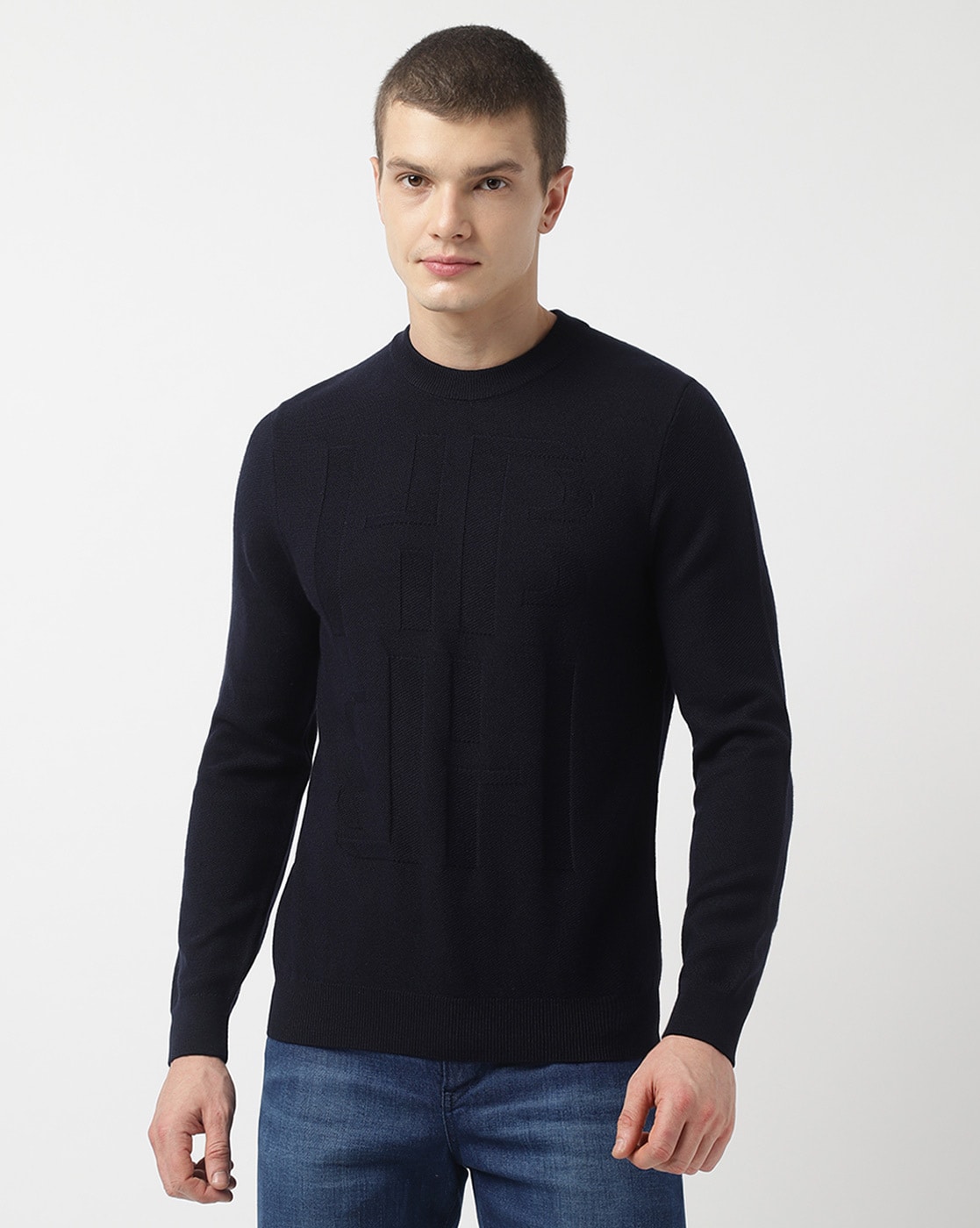 Buy BOSS Mock-Neck Cotton Jersey Sweater, Blue Color Men