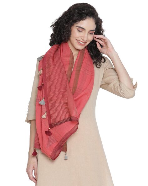 Women Striped Stole with Tassels Price in India