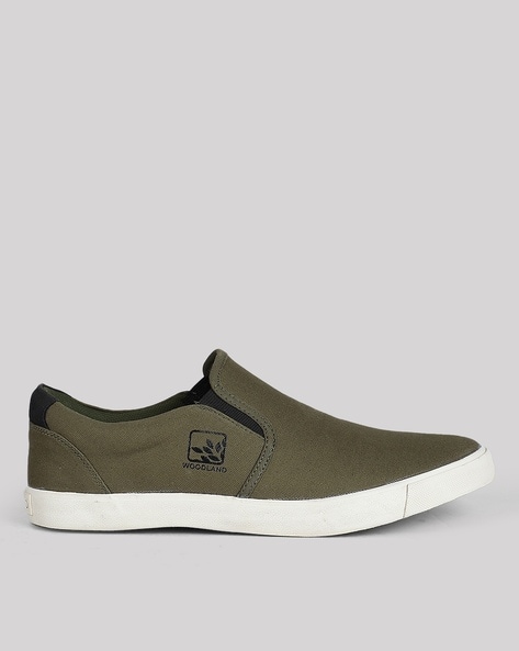 Olive green store slip ons