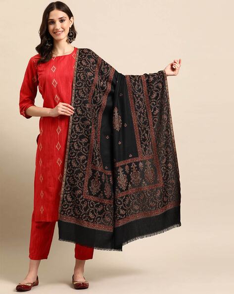Floral Woven Shawl with Contrast Border Price in India