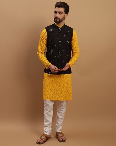 Off White Dupion Silk Plain Full Sleeve Kurta And Dhoti Set With Black  Jacket For Men | Indian Poshakh - Jaisa Chaho Jab Chaho Jahan Chaho