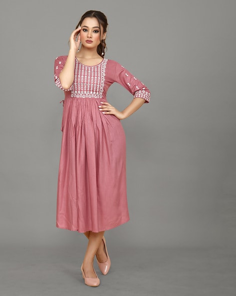 Embroidered Round-Neck A-line Kurta