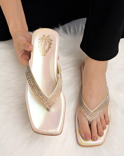 Buy Gold Flat Sandals for Women by Shoetopia Online Ajio