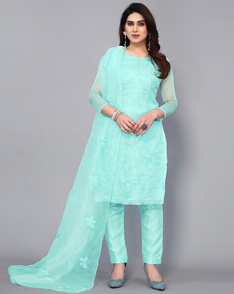 Embroidered Unstitched Dress Material Price in India