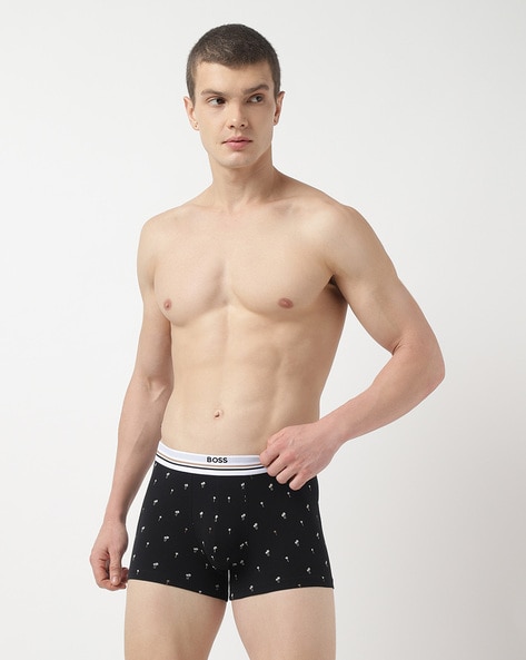 Buy BOSS Logo Waistband Organic-Cotton Trunks, Black Color Men