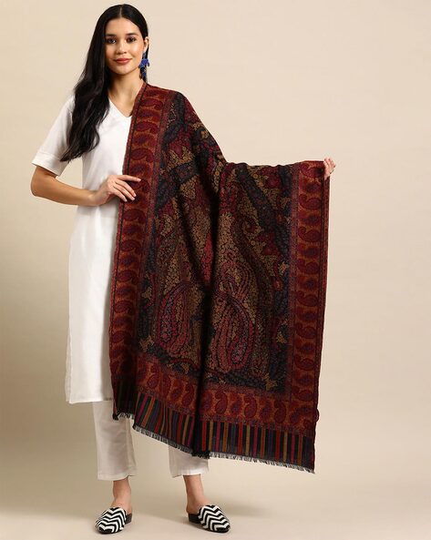 Floral Woven Shawl with Contrast Border Price in India
