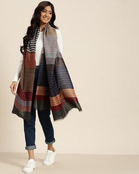 Striped  Woven Shawl with Contrast Border Price in India