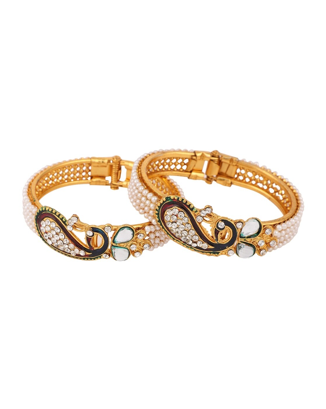 Buy Niscka Ruby & Pearl Gold Plated Bangles Bracelet online