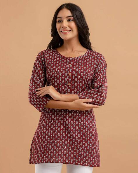 Buy TULSIRAM Cottons Printed Round Kurti in Multicolored with Both Side  Dori and One Side Chain with Fornt Side Buttons Size(2XL)-2 Multicolour at  Amazon.in