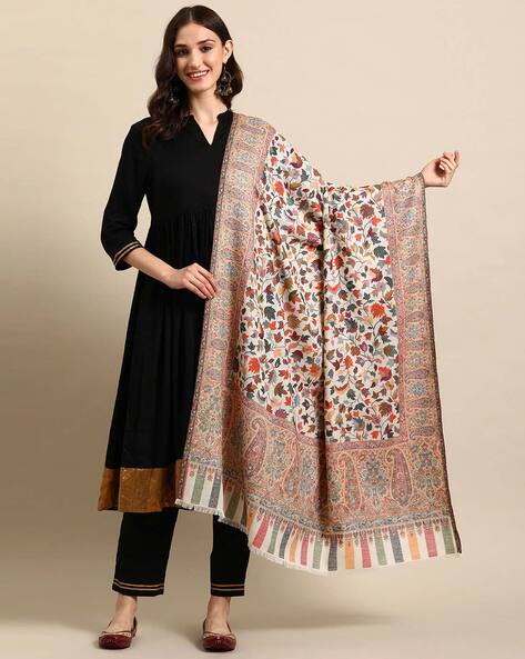 Printed Wool Shawl with Tassels Price in India