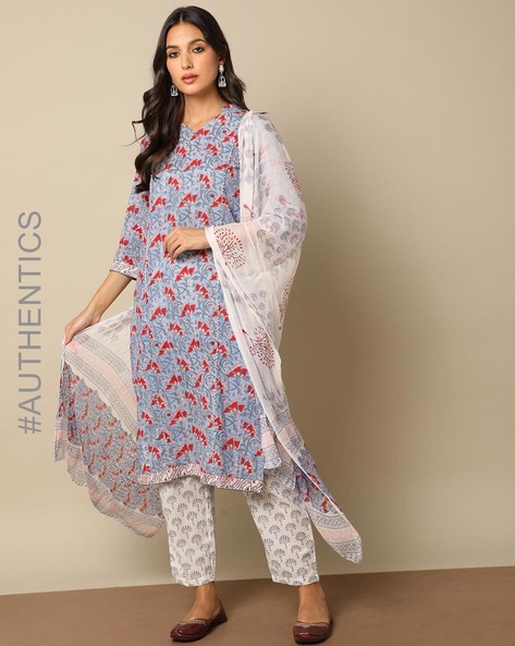 Cotton suits with on sale chiffon dupatta online