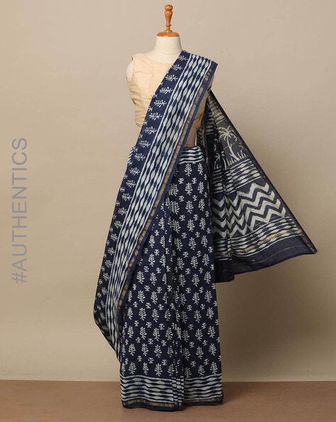 Green-Blue Woven-Printed Chanderi Saree