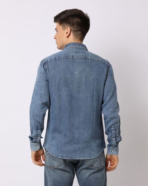 Plain Blue Mens Full Sleeve Denim Shirt, Slim Fit at Rs 599 in Bhiwandi