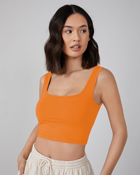 Orange square neck cheap crop top