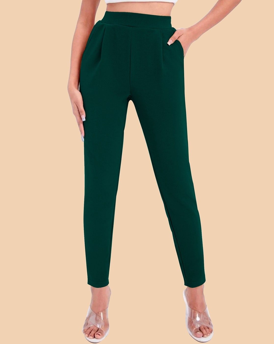 Buy Forever New Deep Green Slim Fit Pants for Women Online  Tata CLiQ