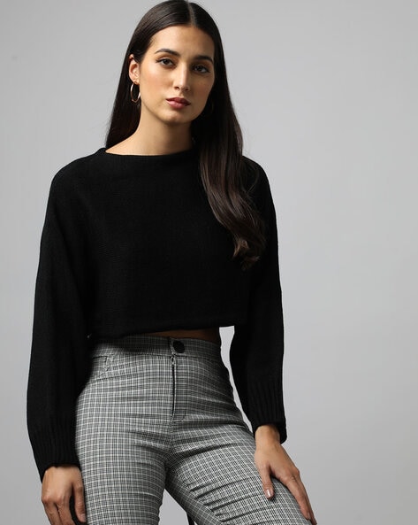 Black crop outlet top sweater