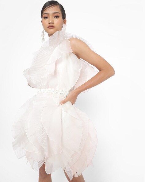 Buy Ruffle And Ruffle White Dress for Women Online in India