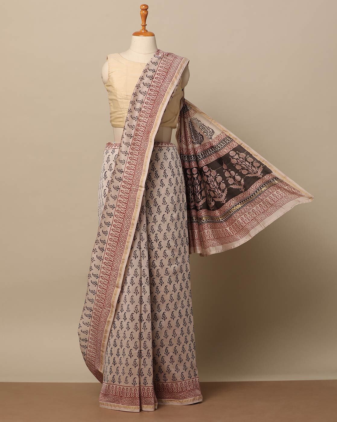 Shop Charcoal Chanderi Saree With Batik Print for Women | Soch