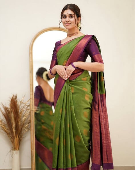 Woven Art Silk Brasso Saree in Green and Maroon : STS7514