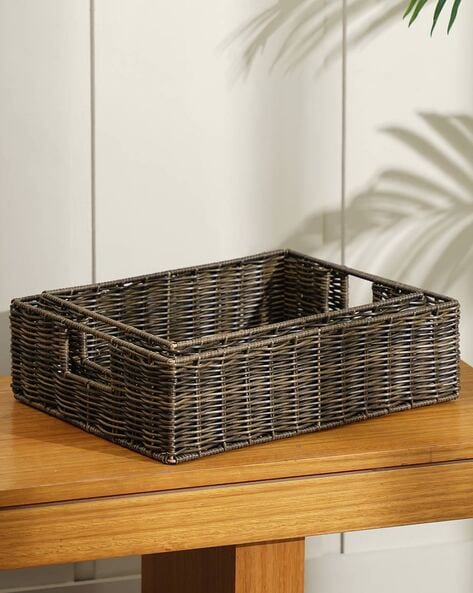 Pure Home + Living Round Heather Wicker Laundry Basket/Storage Box with Lid