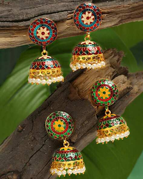 CARANS colorful meenakari jhumka earrings, Yellow, 1 pair of earrings