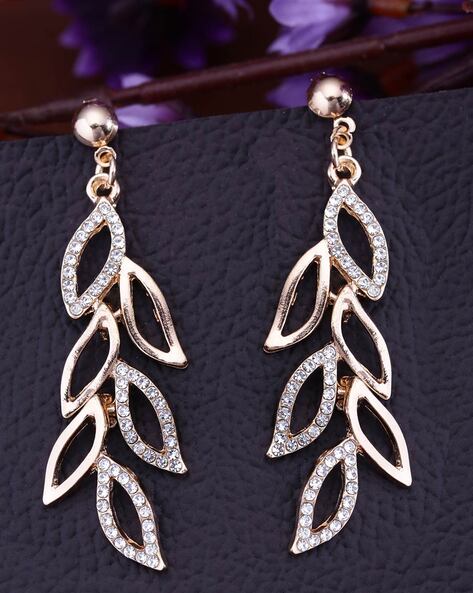 Buy Indian Petals Stylish Feather Design Stone Fashion Gold Earrings with  Drop Chains for Girls Women, Artificial Fashion Dangler Earrings Jhumka  Online at Best Prices in India - JioMart.