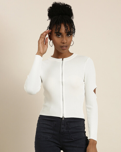 Zipper Top with Cut-Out Sleeves