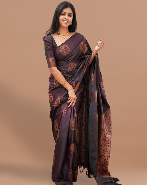 Garnet Maroon Woven Kanjivaram Silk Saree