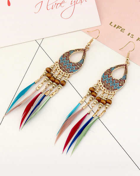 Lexie Horizontal Stripe Beaded Fringe Earrings Blue – INK+ALLOY, LLC