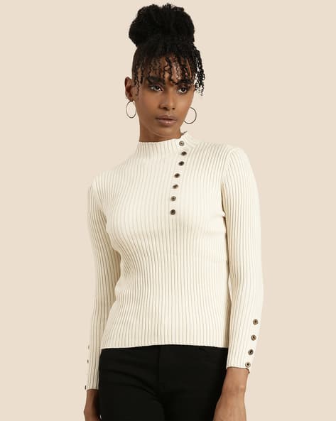 Buy SHOWOFF High-Neck Top with Side-Button Front Online | Ajio.com