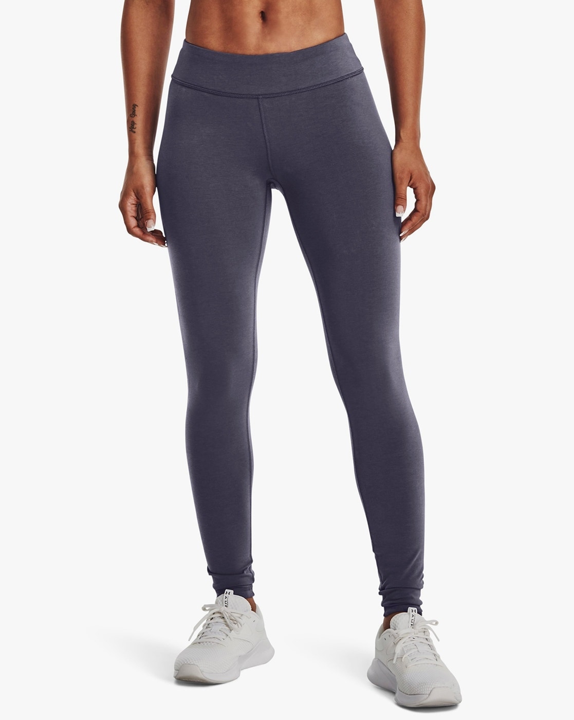 Bring Your Power High Waisted Ankle Leggings, High Waistband, Mix of black  and purple color blocked legging, Branded rubber label on back waistband,  Printed binding, Slim fit, Ankle length, Booty Flattering, Polyester,