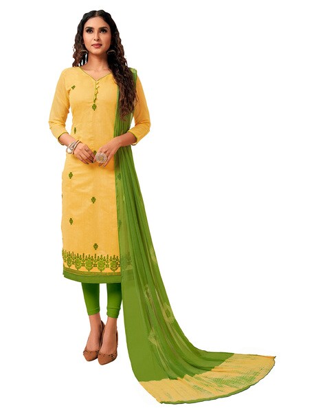 Embroidered 3-Piece Unstitched Dress Material Price in India