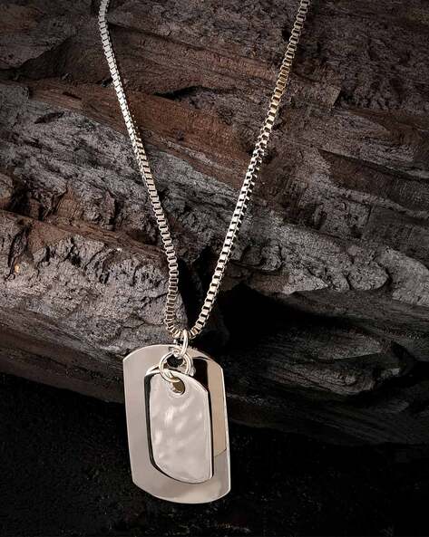 Engravable Men's Raised-Edge Sterling Silver Dog Tag Necklace with Bea -  Sandy Steven Engravers