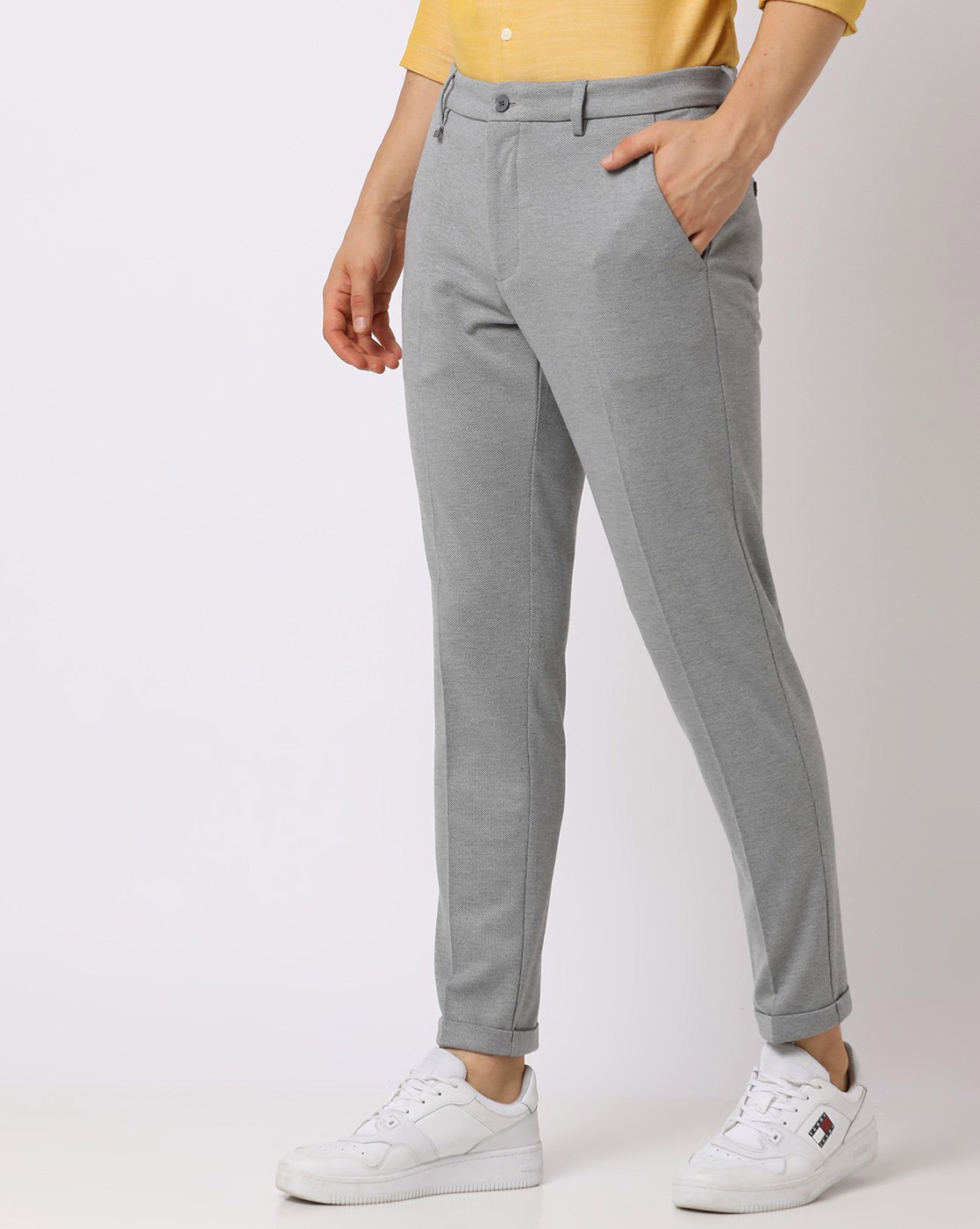 Mens Slim Fit Light Gray Flat Front Wool Dress Pants | The Suit Depot