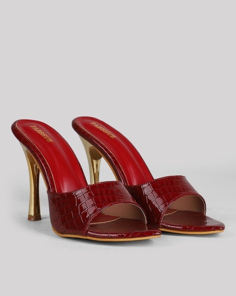 Red open toe online mules