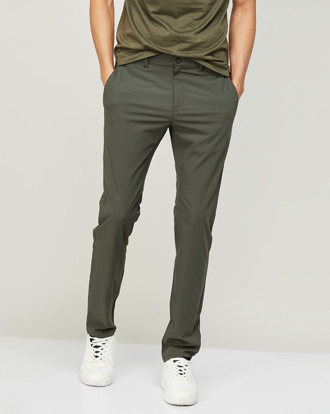 Buy Bossini Men Olive Green Carrot Fit Solid Chinos - Trousers for Men  6810143 | Myntra