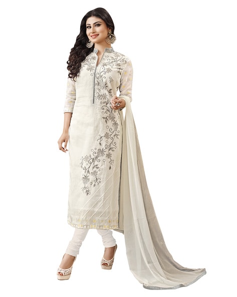 White Cotton Jam Silk Women's Unstitched Dress Material - Mf Next Com -  3168741