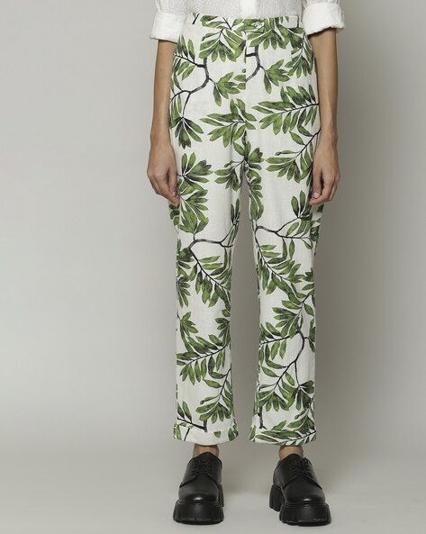 Yellow Palm tree-print technical-pleated trousers | Pleats Please Issey  Miyake | MATCHES UK