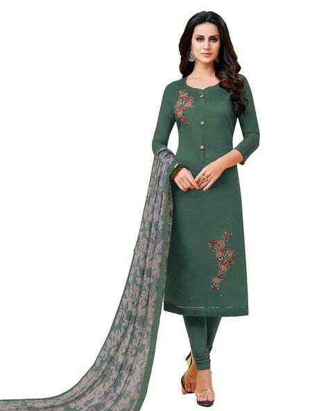 Embroidered 3-Peice Unstitched Dress Material Price in India