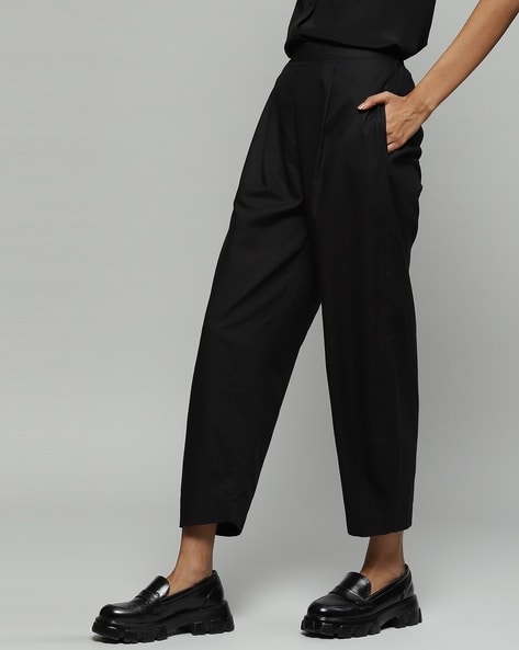 SweatyRocks Women's Pleated High Waist Satin Wide Leg Pants Casual Work  Office Long Trousers with Pockets Black S at Amazon Women's Clothing store