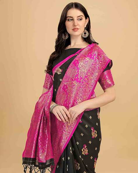 Black copper silk linen Saree