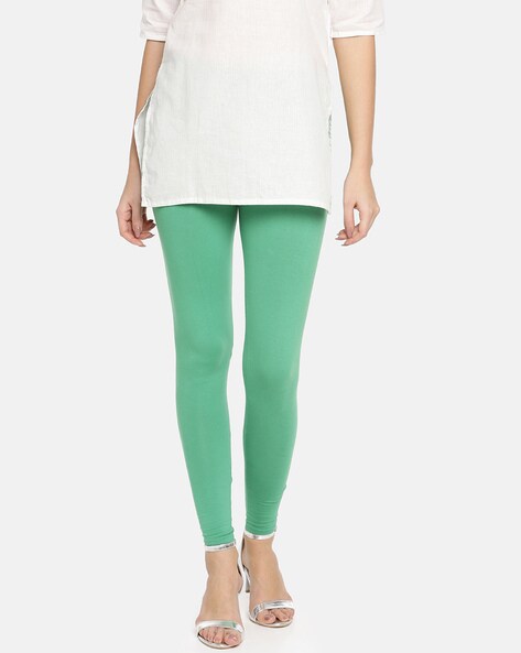 twin birds green basic ankle length leggings with elasticated waistband