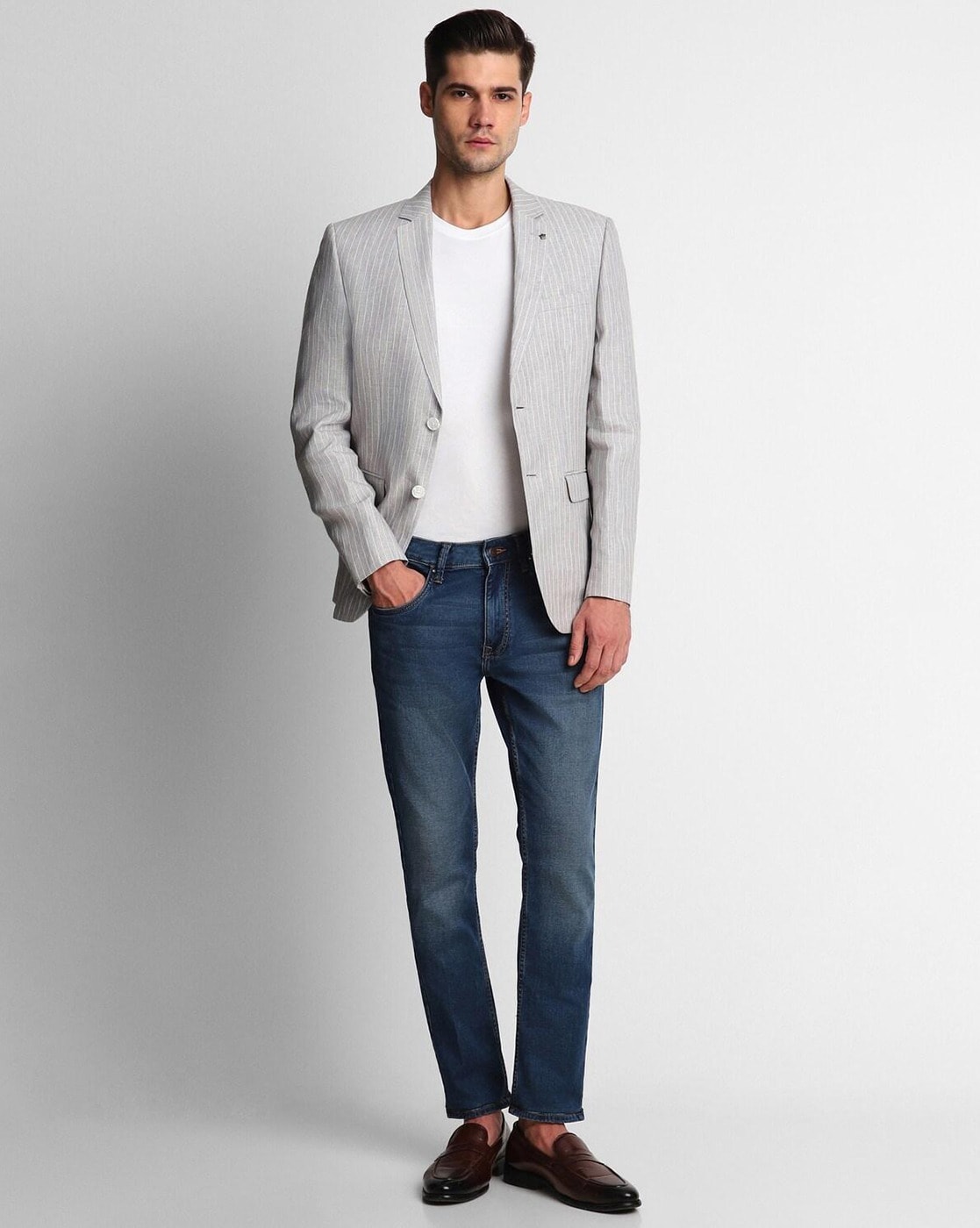 Buy Louis Philippe Men Grey Melange Solid Super Slim Fit Single Breasted  Casual Blazer - Blazers for Men 10760100