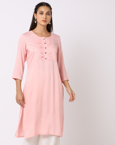 Shop Blush Pink Cotton Embroidered Kurta With Sequins And Cut Work Online  at Soch India