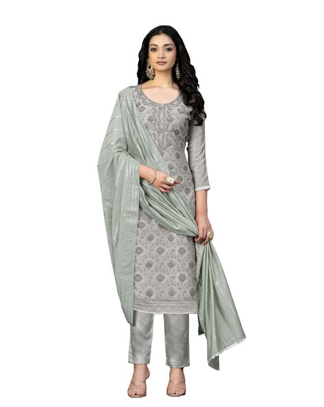 slim fit dress slacks Unstitched Grey Pure Cotton Suits Dress Material – Stilento