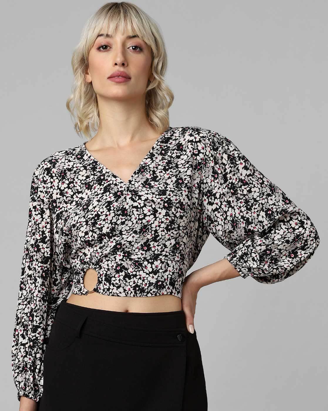Buy ONLY Floral V-Neck Crop-Top Online | Ajio.com