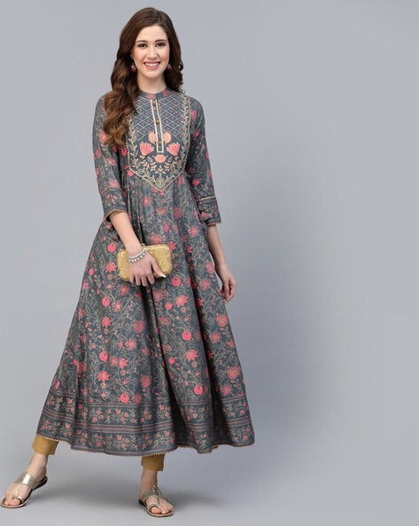 Buy Pink Cotton Anarkali Kurta Churidar Suit Set (Kurta, Inner, Churidar,  Dupatta) for INR3999.00 | Biba India